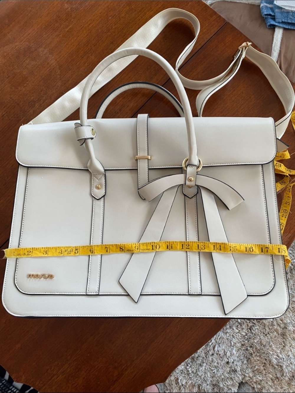 Cream Bow Accent Mosiso Laptop Satchel Bag - Picture 4 of 12